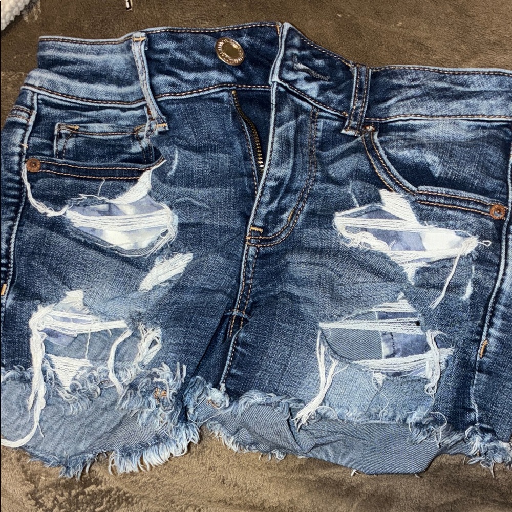 American Eagle Outfitters Blue Distressed Jean Shorts